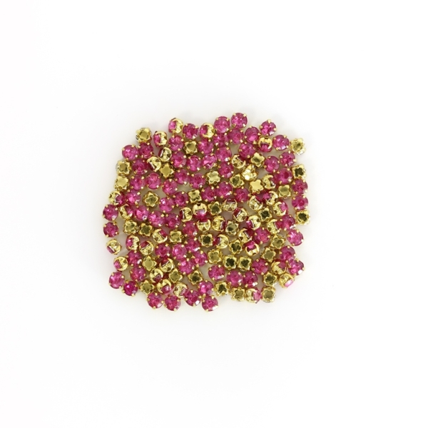 BEADS FOR SEWING - ACRYLIC CRYSTALS WITH METAL BASE - CIRCLE 4x3.3mm - CYCLAMEN AND GOLD - PACKAGE 100g (2040pcs.)