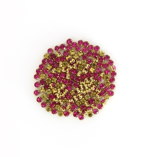 BEADS FOR SEWING - ACRYLIC CRYSTALS WITH METAL BASE - CIRCLE 4x3.3mm - CYCLAMEN (DARK) AND GOLD - PACKAGE 100g (2040pcs.)