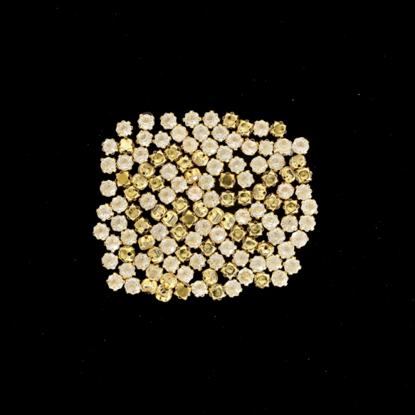 BEADS FOR SEWING - ACRYLIC CRYSTALS WITH METAL BASE - CIRCLE 4x3.5mm - TRANSPARENT AND GOLD  - PACKAGE 100g (1600pcs.)