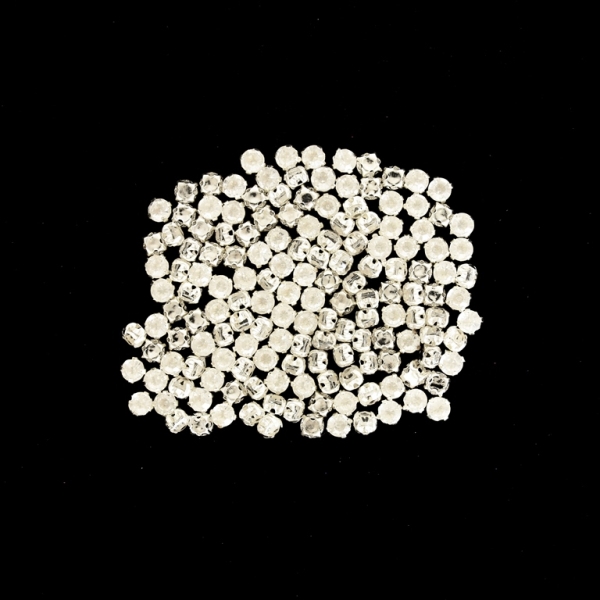 BEADS FOR SEWING - ACRYLIC CRYSTALS WITH METAL BASE - CIRCLE 4x3.5mm - TRANSPARENT AND SILVER - PACKAGE 100g (1620pcs.)