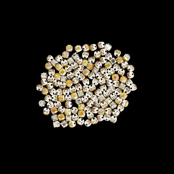 BEADS FOR SEWING - ACRYLIC CRYSTALS WITH METAL BASE - CIRCLE 4x4mm - YELLOW (LIGHT) (АВ) AND SILVER - PACKAGE 100g (1495pcs.)