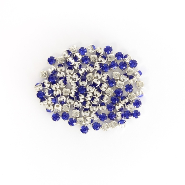 BEADS FOR SEWING - ACRYLIC CRYSTALS WITH METAL BASE - CIRCLE 5x4.3mm - BLUE (DARK) AND SILVER - PACKAGE 100g (930pcs.)