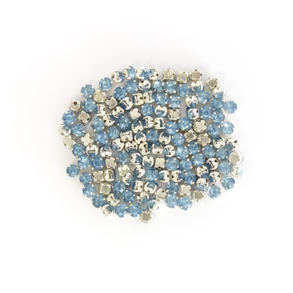 BEADS FOR SEWING - ACRYLIC CRYSTALS WITH METAL BASE - CIRCLE 5x4mm - BLUE (LIGHT) AND SILVER - PACKAGE 100g (1160pcs.)