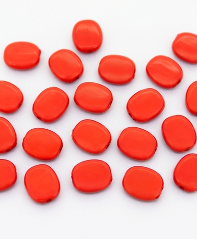 OPAQUE PLASTIC BEADS - FLAT OVAL - 13x10.5x4mm RED С07 - PACKAGE 500g Hole-1.8mm (1050pcs.)