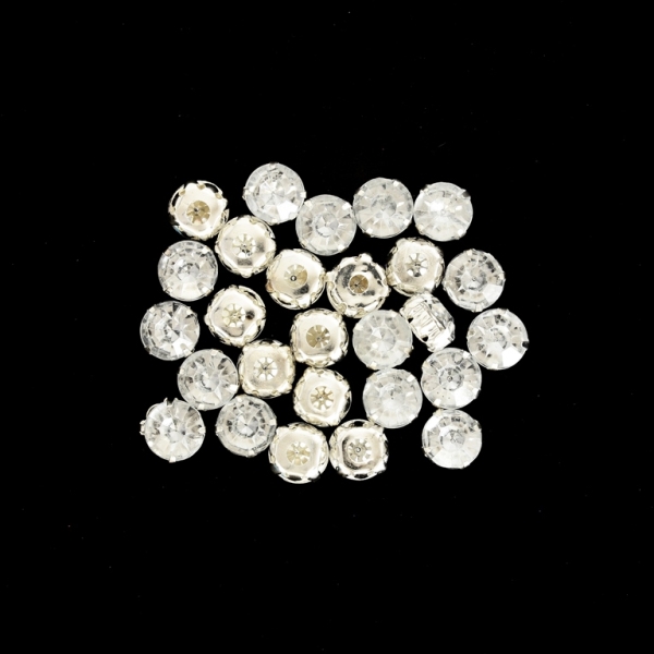 BEADS FOR SEWING - ACRYLIC CRYSTALS WITH METAL BASE - CIRCLE 10x7mm - TRANSPARENT AND SILVER - PACKAGE 100g (200pcs.)