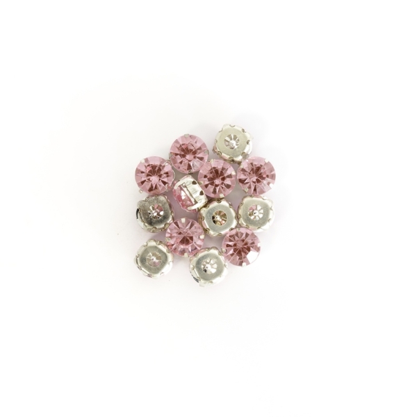 BEADS FOR SEWING - ACRYLIC CRYSTALS WITH METAL BASE - CIRCLE 10x7mm - PINK (LIGHT) AND SILVER - PACKAGE 100g (200pcs.)