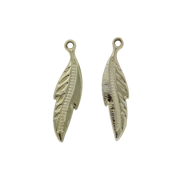 METAL BEADS - PENDANT - LEAF 05 - 8x32x1.3mm GOLD - PACKAGE 40pcs. Hole-1.9mm