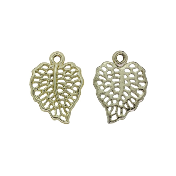 METAL BEADS - PENDANT - LEAF 06 FILIGREE - 18x24x2.3mm GOLD - PACKAGE 40pcs. Hole-2.0mm