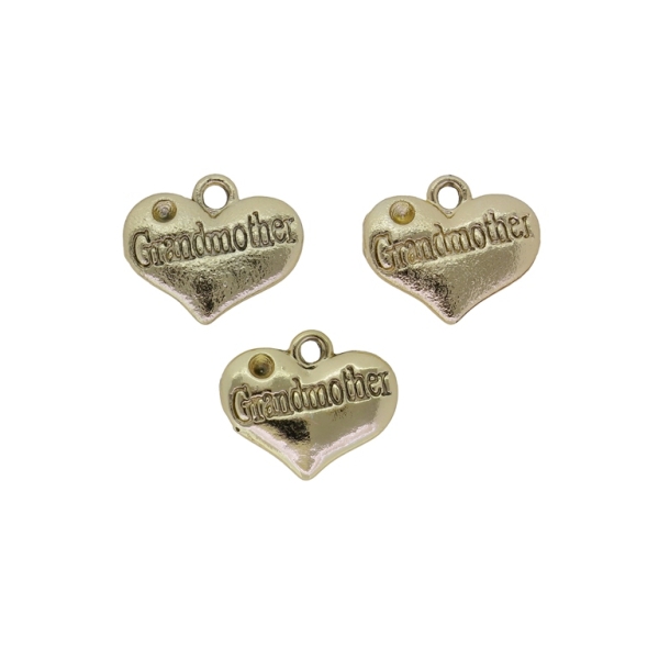 METAL BEADS - PENDANT - HEART 17 GRANDMOTHER - 13x15x2.4mm GOLD - PACKAGE 40pcs. Hole-1.9mm