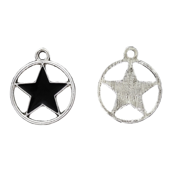 METAL BEADS WITH ENAMEL - UV - PENDANT - STAR 11 - 20x23x2.0mm NICKEL AND BLACK - PACKAGE 40pcs. Hole-1.8mm