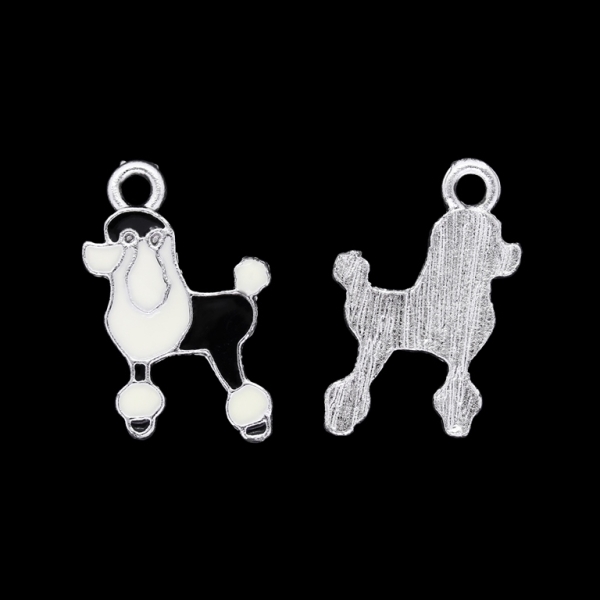 METAL BEADS WITH ENAMEL - UV - PENDANT - POODLE 01 - 17x24x2.0mm NICKEL-BLACK-WHITE - PACKAGE 40pcs. Hole-2.5mm