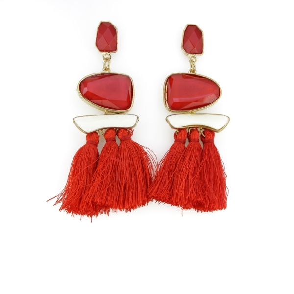 JEWELRY - EARRINGS - SCREW - TASSLES - Е346 - GOLD-RED - 1 pair