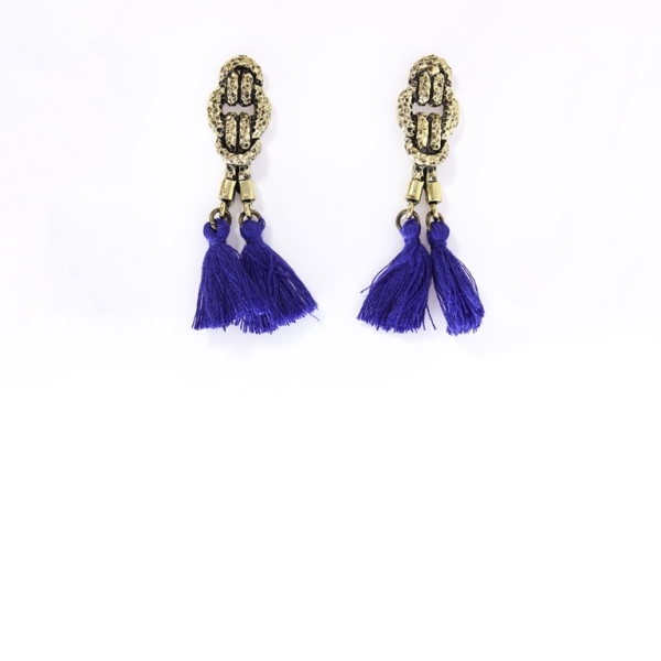 JEWELRY - EARRINGS - SCREW - TASSLES - Е348 - GOLD-BLUE (DARK) - 1 pair