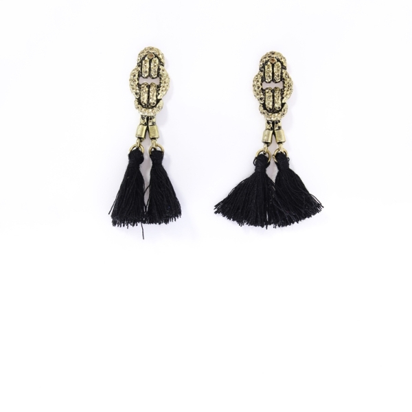 JEWELRY - EARRINGS - SCREW - TASSLES - Е348 - GOLD-BLACK - 1 pair