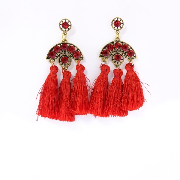 JEWELRY - EARRINGS - SCREW - TASSLES - Е349 - GOLD-RED - 1 pair