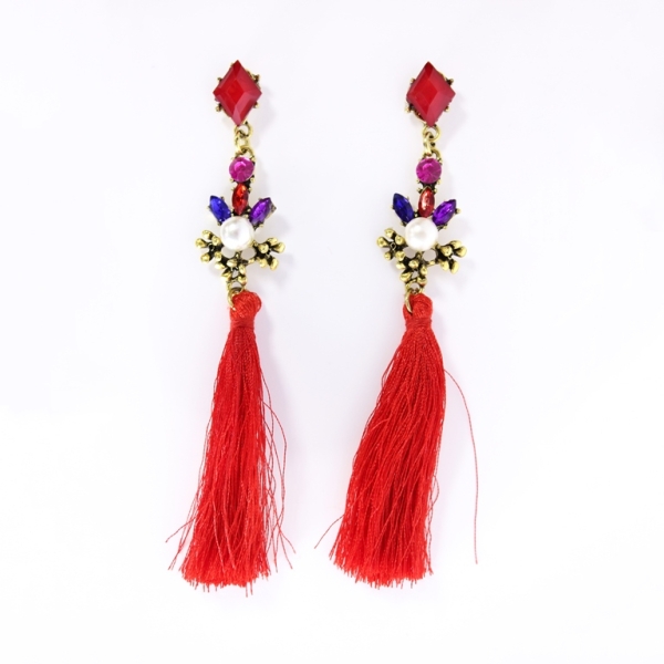 JEWELRY - EARRINGS - SCREW - TASSLES - Е350 - GOLD-RED - 1 pair