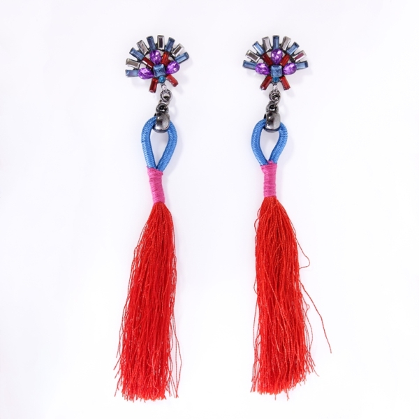 JEWELRY - EARRINGS - SCREW - TASSLES - Е351 - OXIDIZED-RED (LIGHT) - 1 pair