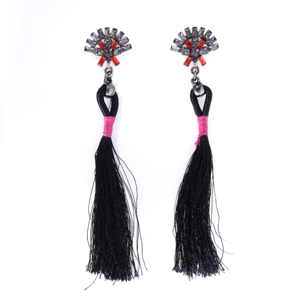 JEWELRY - EARRINGS - SCREW - TASSLES - Е351 - OXIDIZED-BLACK - 1 pair