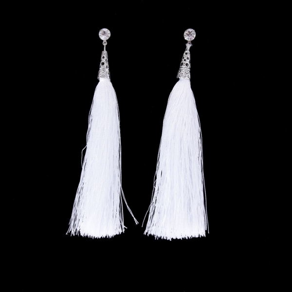 JEWELRY - EARRINGS - SCREW - TASSLES - Е352 - SILVER-WHITE - 1 pair