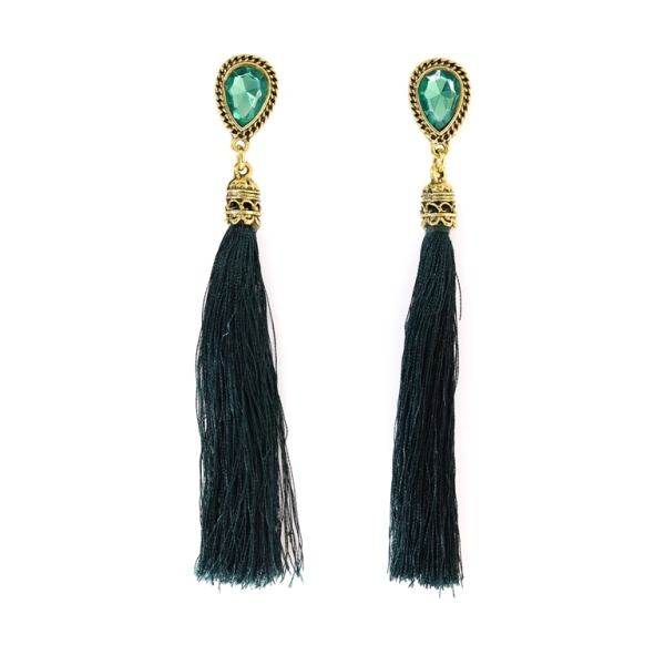 JEWELRY - EARRINGS - SCREW - TASSLES - Е354 - GOLD-GREEN (DARK) - 1 pairs