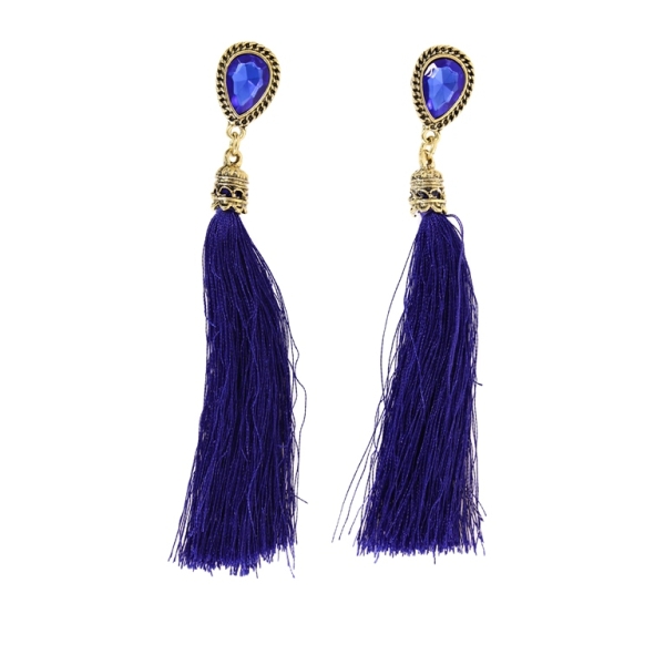 JEWELRY - EARRINGS - SCREW - TASSLES - Е354 - GOLD-BLUE (DARK) - PACKAGE 6 pairs