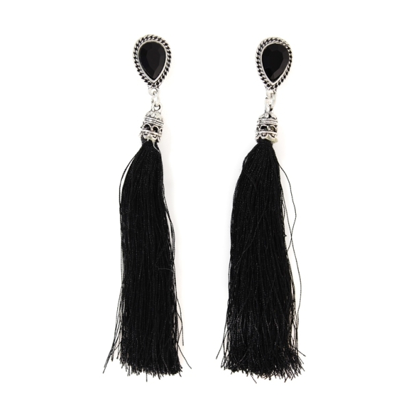 JEWELRY - EARRINGS - SCREW - TASSLES - Е354 - GOLD-BLACK - 1 pair