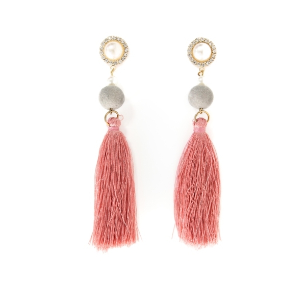 JEWELRY - EARRINGS - SCREW - TASSLES - Е356 - GOLD-CORAL - 1 pair