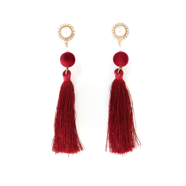 JEWELRY - EARRINGS - SCREW - TASSLES - Е356 - GOLD-RED (DARK) - 1 pair