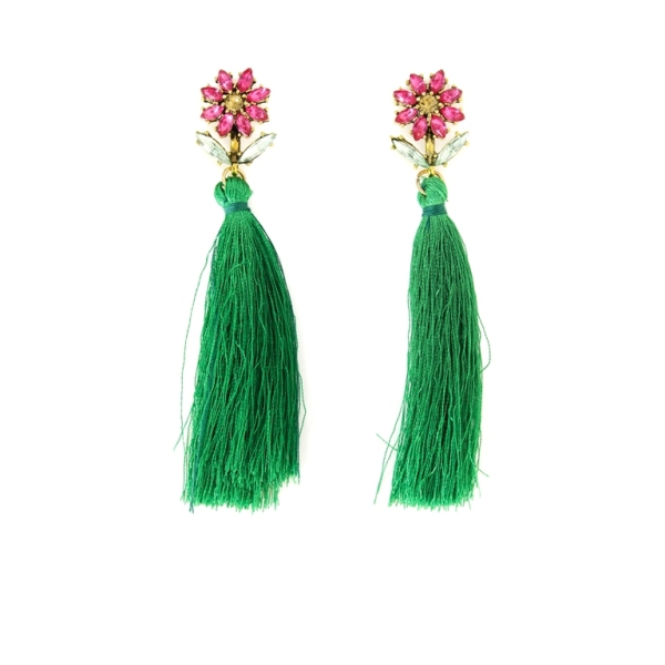 JEWELRY - EARRINGS - SCREW - TASSLES - Е357 - GOLD-GREEN - 1 pair