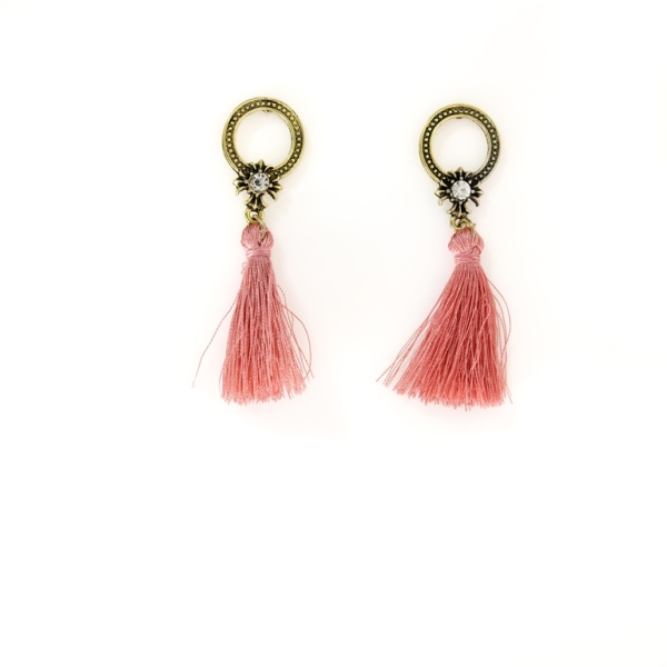 JEWELRY - EARRINGS - SCREW - TASSLES - Е359 - GOLD-CORAL - 1 pair