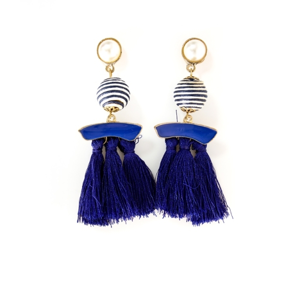 JEWELRY - EARRINGS - SCREW - TASSLES - Е362 - SILVER-BLUE (DARK) - 1 pair