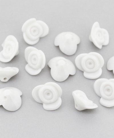 OPAQUE PLASTIC BEADS - ROSE BUTTON - 14x15x8mm WHITE С01 - PACKAGE 500g Hole-1.8mm (920pcs.)