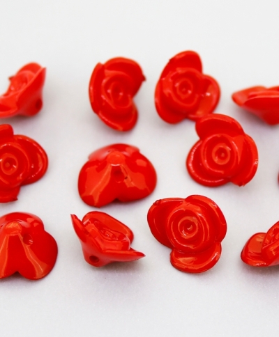 OPAQUE PLASTIC BEADS - ROSE BUTTON - 14x15x8mm RED С07 - PACKAGE 500g Hole-1.8mm (920pcs.)