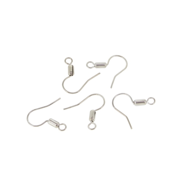 METAL ELEMENTS - EARRING FINDINGS - WIRE HOOK WITH CYLINDER - 17x16x2.5mm NICKEL COLOR - 100pcs. Hole-2.2mm