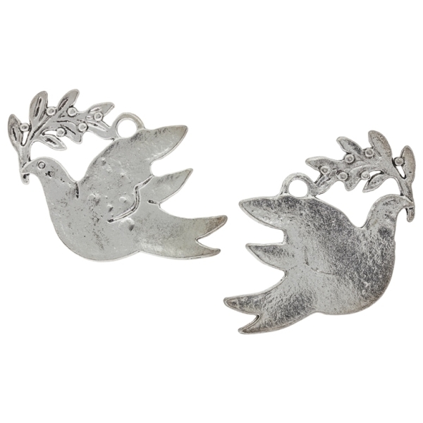 METAL BEADS - PENDANT - PIGEON 02 WITH BRANCH - 35x52x1.5mm NICKEL - SECOND-RATE - PACKAGE 20pcs. Hole-3.7mm