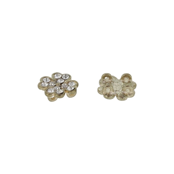 METAL BEADS - RHINESTONE HOLLOW ROUND BEADS - CONNECTING ELEMENT WITH 4 RINGS - CLOVER 01 - 14x14x5mm GOLD COLOR WITH WHITE - PACKAGE 20pcs. Hole-1.6mm