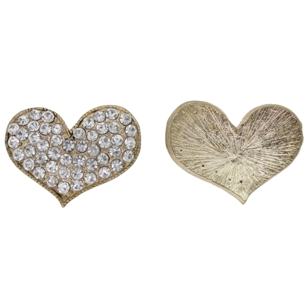 METAL BEADS - RHINESTONE HOLLOW ROUND BEADS FOR GLUING - HEART 01 - 26x34x4mm GOLD COLOR WITH WHITE - PACKAGE 10pcs.