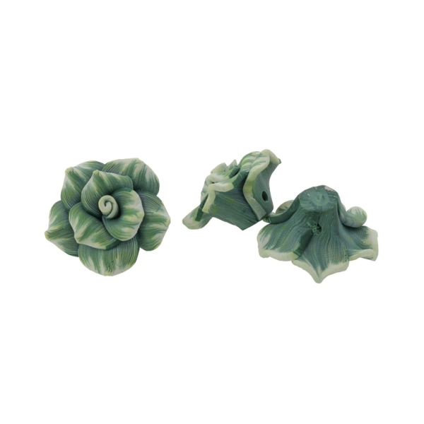 POLYMER CLAY FIMO BEADS - ROSE 01 STRIPES - 25x15mm GREEN (DARK)-CHAMPAGNE (LIGHT) 51 - 10pcs. Hole-2.0mm