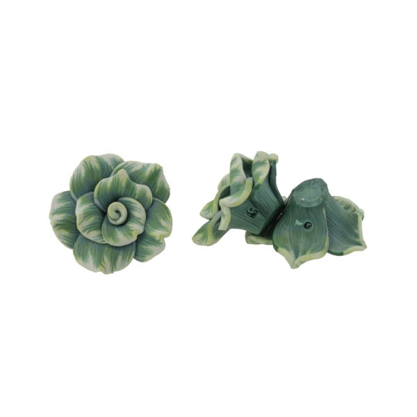 POLYMER CLAY FIMO BEADS - ROSE 01 STRIPES - 25x15mm GREEN (DARK)-CHAMPAGNE 49 - 10pcs. Hole-2.0mm