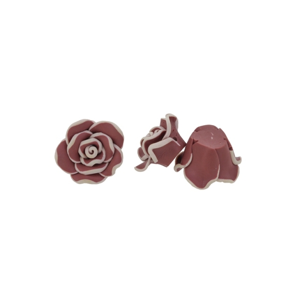 POLYMER CLAY FIMO BEADS - ROSE 02 EDGE - 20x11mm BROWN (LIGHT)-ECRU 80 - 10pcs. Hole-2.0mm