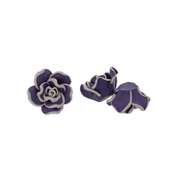 POLYMER CLAY FIMO BEADS - ROSE 02 EDGE - 22x11mm PURPLE (DARK)-ECRU 77 - 10pcs. Hole-2.0mm