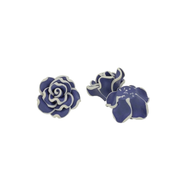 POLYMER CLAY FIMO BEADS - ROSE 02 EDGE - 22x12mm BLUE (DARK) AND ECRU 90 - PACKAGE 100pcs. Hole-2.0mm