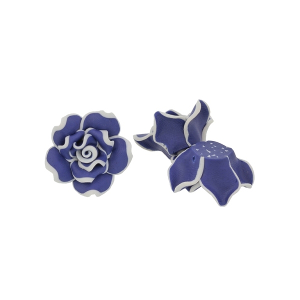 POLYMER CLAY FIMO BEADS - ROSE 02 EDGE - 25x12mm BLUE (DARK) AND WHITE 91 - 10pcs. Hole-2.0mm