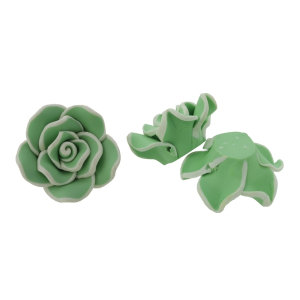 POLYMER CLAY FIMO BEADS - ROSE 02 EDGE - 30x16mm GREEN (LIGHT) - WHITE 88 - PACKAGE 70pcs. Hole-2.0mm