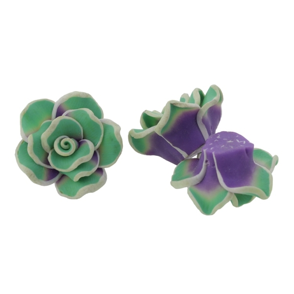 POLYMER CLAY FIMO BEADS - ROSE 02 MULTICOLORED - 32x19mm PURPLE-ECRU-GREEN (LIGHT) 47 - 7pcs. Hole-2.0mm