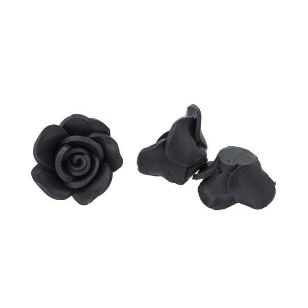 POLYMER CLAY FIMO BEADS - ROSE 03 MONOCHROME - 25x11mm BLACK 42 - PACKAGE 100pcs. Hole-2.0mm