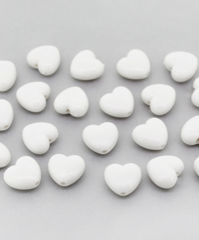 OPAQUE PLASTIC BEADS - HEART 01 - 10x10.5x6mm WHITE С01 - PACKAGE 500g Hole-1.8mm (1250pcs.)