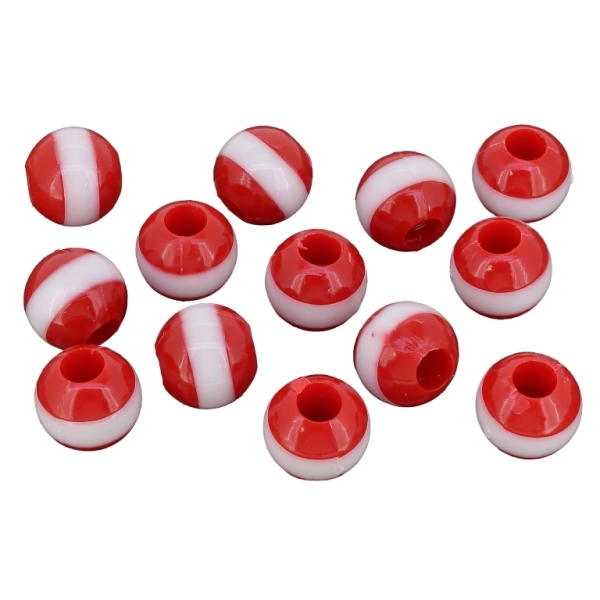 ACRYLIC BEADS - BALL STRIPE - 11х12mm RED AND WHITE - PACKAGE 500g Hole-5.0mm (710pcs.)