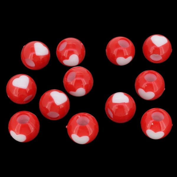 ПЛАСТМАСОВИ МЪНИСТА - ТОПЧЕ СЪРЦЕ 01 - 11х12мм ЧЕРВЕНО И БЯЛО - 50 гр. Отвор-5.0мм (71 бр.)