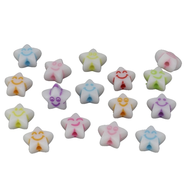 ACRYLIC BEADS - SMILEY FACE - STAR - 11x6mm MIX (LIGHT) - PACKAGE 500g Hole-2.0mm (1390pcs.)